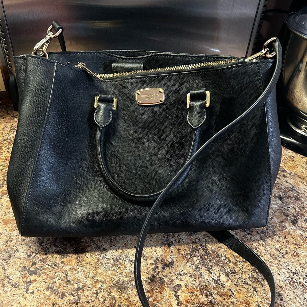 Michael Kors Black Satchel with Gold Accents